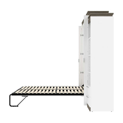 Bestar - Orion 104W Queen Murphy Bed and 2 Narrow Shelving Units with Drawers (105W) in White & Walnut Grey - 116885-000017 veiw 9