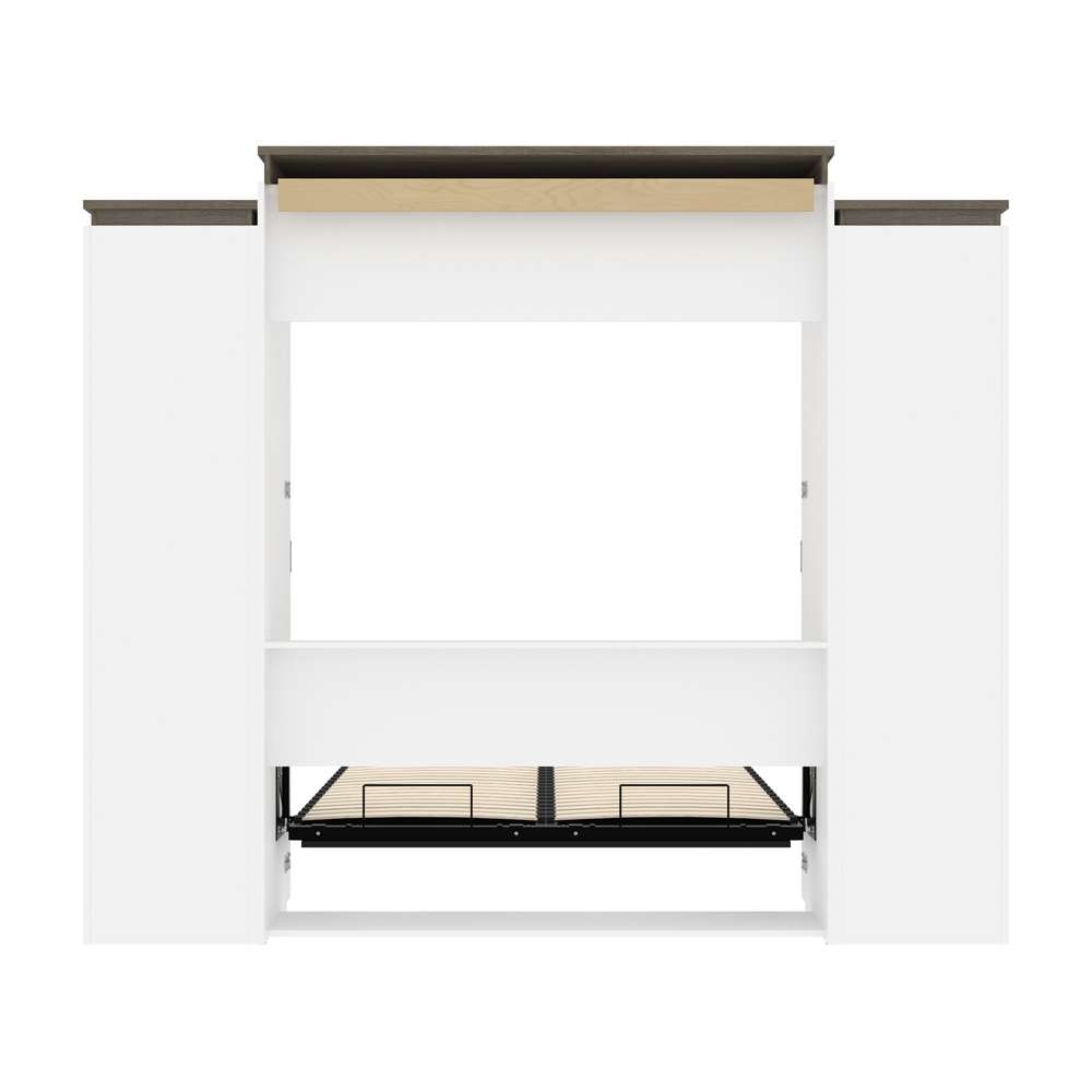 Bestar - Orion 104W Queen Murphy Bed and 2 Narrow Shelving Units with Drawers (105W) in White & Walnut Grey - 116885-000017 veiw 10