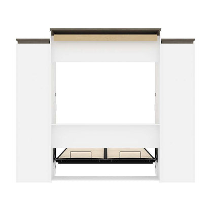 Bestar - Orion 104W Queen Murphy Bed and 2 Narrow Shelving Units with Drawers (105W) in White & Walnut Grey - 116885-000017 veiw 10