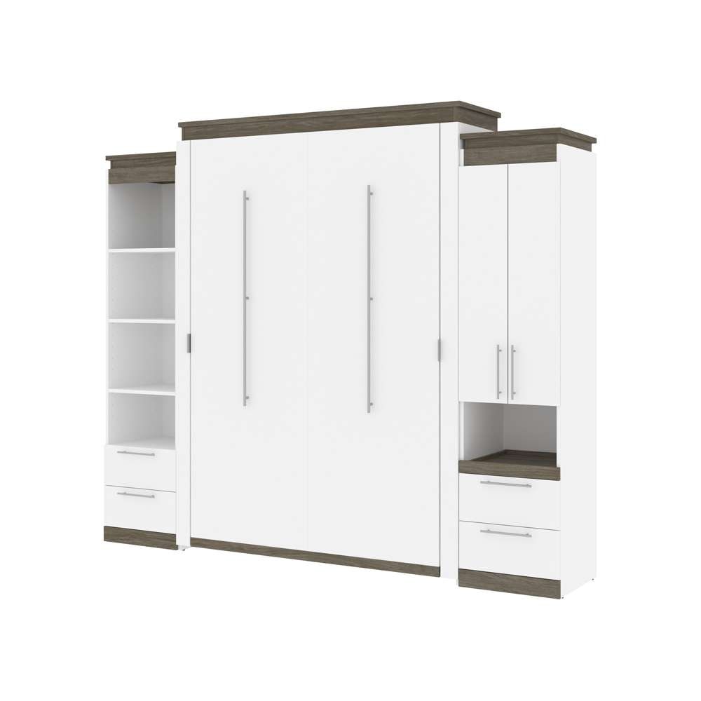 Bestar - Orion 104W Queen Murphy Bed and Narrow Storage Solutions with Drawers (105W) in White & Walnut Grey - 116872-000017 veiw 1