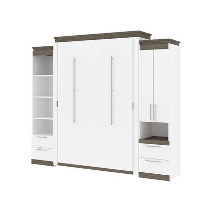 Bestar - Orion 104W Queen Murphy Bed and Narrow Storage Solutions with Drawers (105W) in White & Walnut Grey - 116872-000017 veiw 1