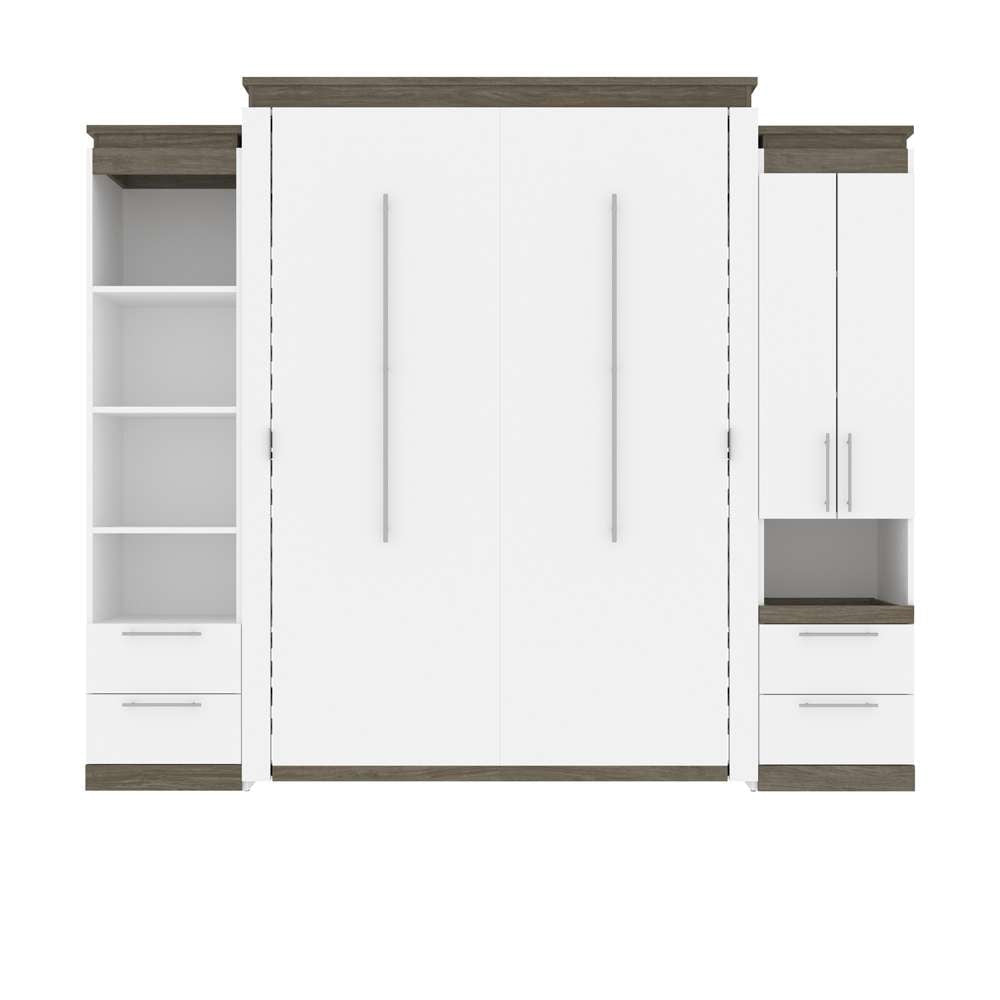 Bestar - Orion 104W Queen Murphy Bed and Narrow Storage Solutions with Drawers (105W) in White & Walnut Grey - 116872-000017 veiw 2