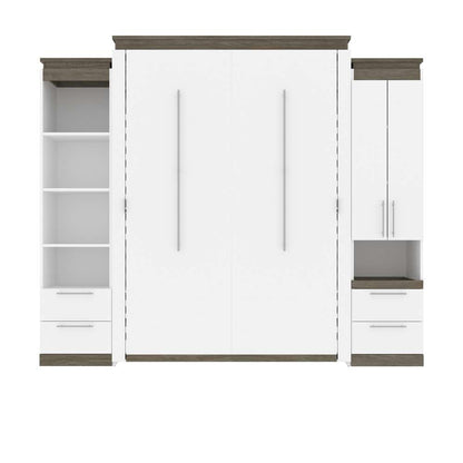Bestar - Orion 104W Queen Murphy Bed and Narrow Storage Solutions with Drawers (105W) in White & Walnut Grey - 116872-000017 veiw 2