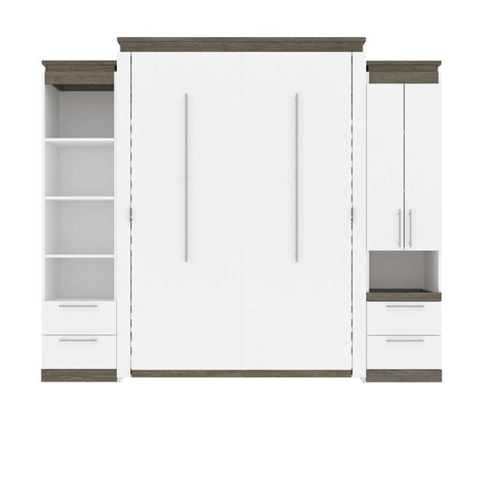 Bestar - Orion 104W Queen Murphy Bed and Narrow Storage Solutions with Drawers (105W) in White & Walnut Grey - 116872-000017 veiw 2