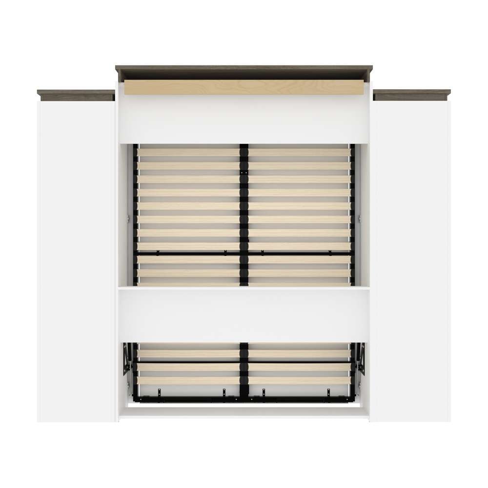 Bestar - Orion 104W Queen Murphy Bed and Narrow Storage Solutions with Drawers (105W) in White & Walnut Grey - 116872-000017 veiw 4