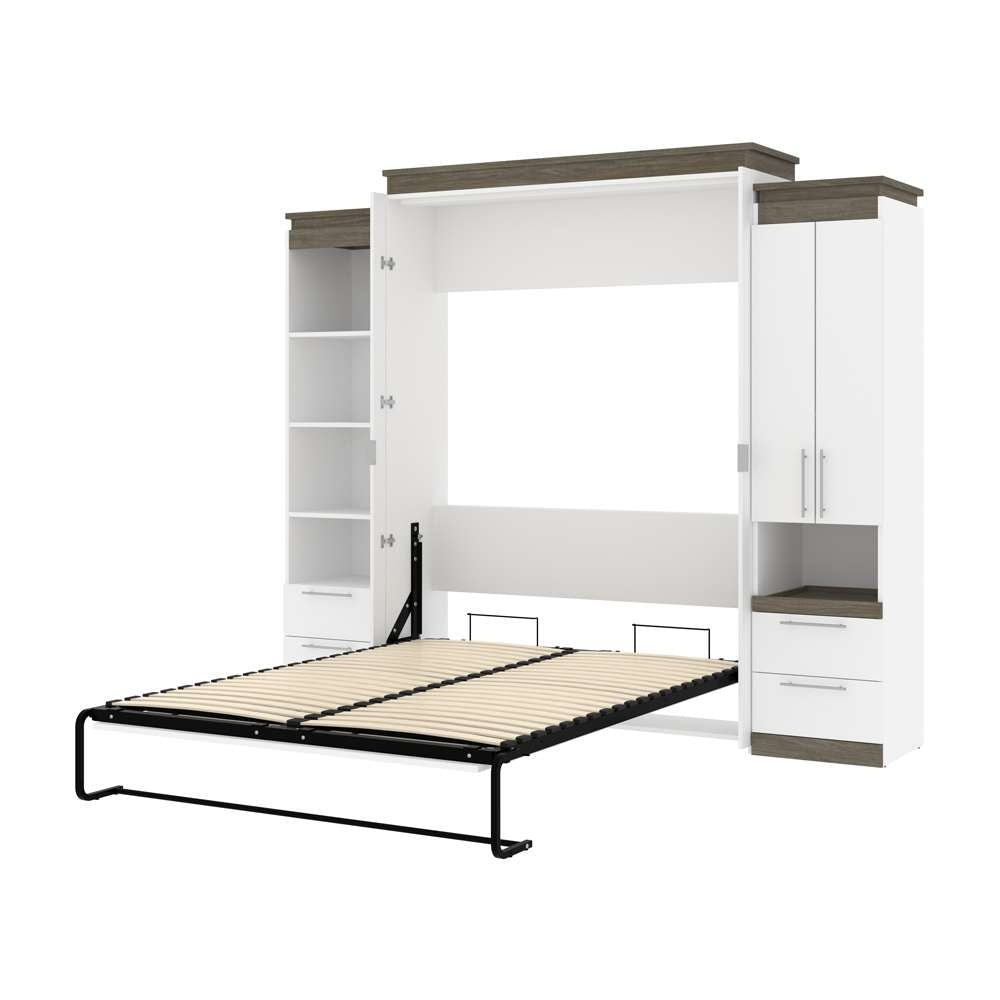 Bestar - Orion 104W Queen Murphy Bed and Narrow Storage Solutions with Drawers (105W) in White & Walnut Grey - 116872-000017 veiw 6