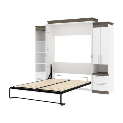 Bestar - Orion 104W Queen Murphy Bed and Narrow Storage Solutions with Drawers (105W) in White & Walnut Grey - 116872-000017 veiw 6