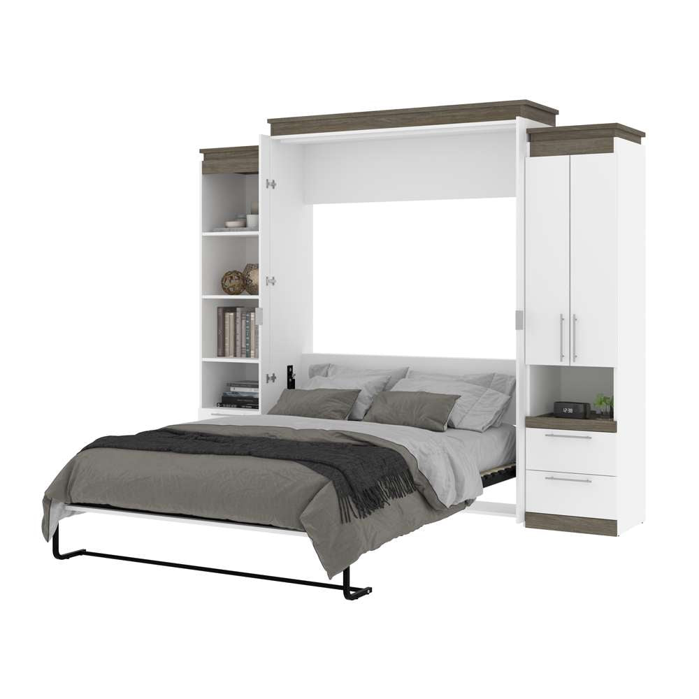 Bestar - Orion 104W Queen Murphy Bed and Narrow Storage Solutions with Drawers (105W) in White & Walnut Grey - 116872-000017 veiw 7