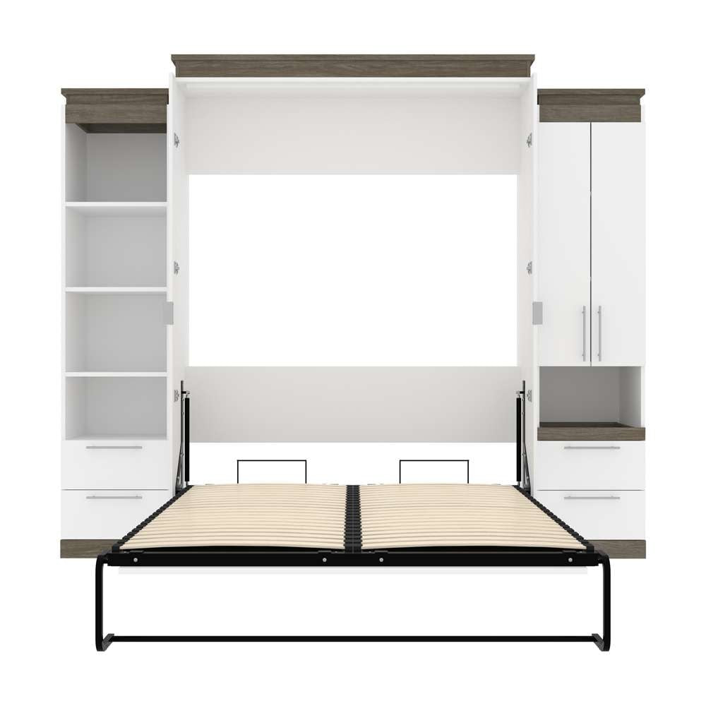 Bestar - Orion 104W Queen Murphy Bed and Narrow Storage Solutions with Drawers (105W) in White & Walnut Grey - 116872-000017 veiw 8