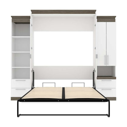 Bestar - Orion 104W Queen Murphy Bed and Narrow Storage Solutions with Drawers (105W) in White & Walnut Grey - 116872-000017 veiw 8