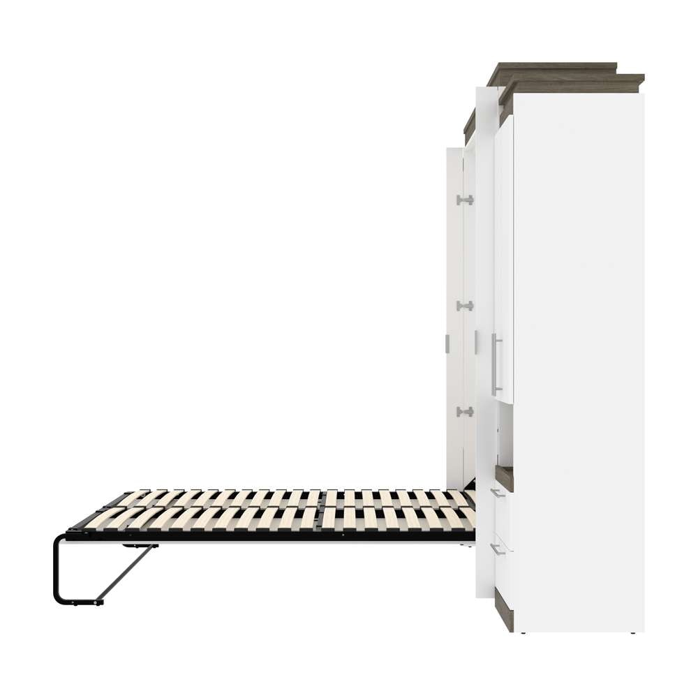 Bestar - Orion 104W Queen Murphy Bed and Narrow Storage Solutions with Drawers (105W) in White & Walnut Grey - 116872-000017 veiw 9