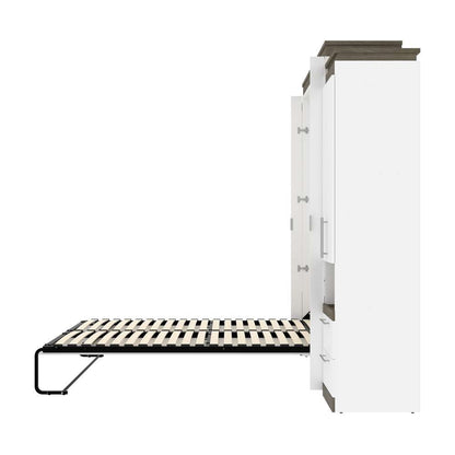 Bestar - Orion 104W Queen Murphy Bed and Narrow Storage Solutions with Drawers (105W) in White & Walnut Grey - 116872-000017 veiw 9