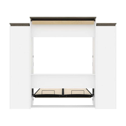 Bestar - Orion 104W Queen Murphy Bed and Narrow Storage Solutions with Drawers (105W) in White & Walnut Grey - 116872-000017 veiw 10