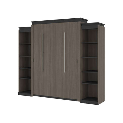Bestar - Orion 104W Queen Murphy Bed with 2 Narrow Shelving Units (105W) in Bark Gray & Graphite - 116884-000047 veiw 1