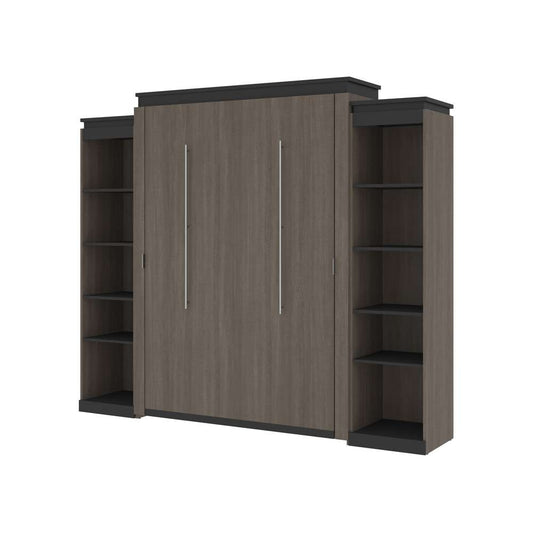 Bestar - Orion 104W Queen Murphy Bed with 2 Narrow Shelving Units (105W) in Bark Gray & Graphite - 116884-000047 veiw 1