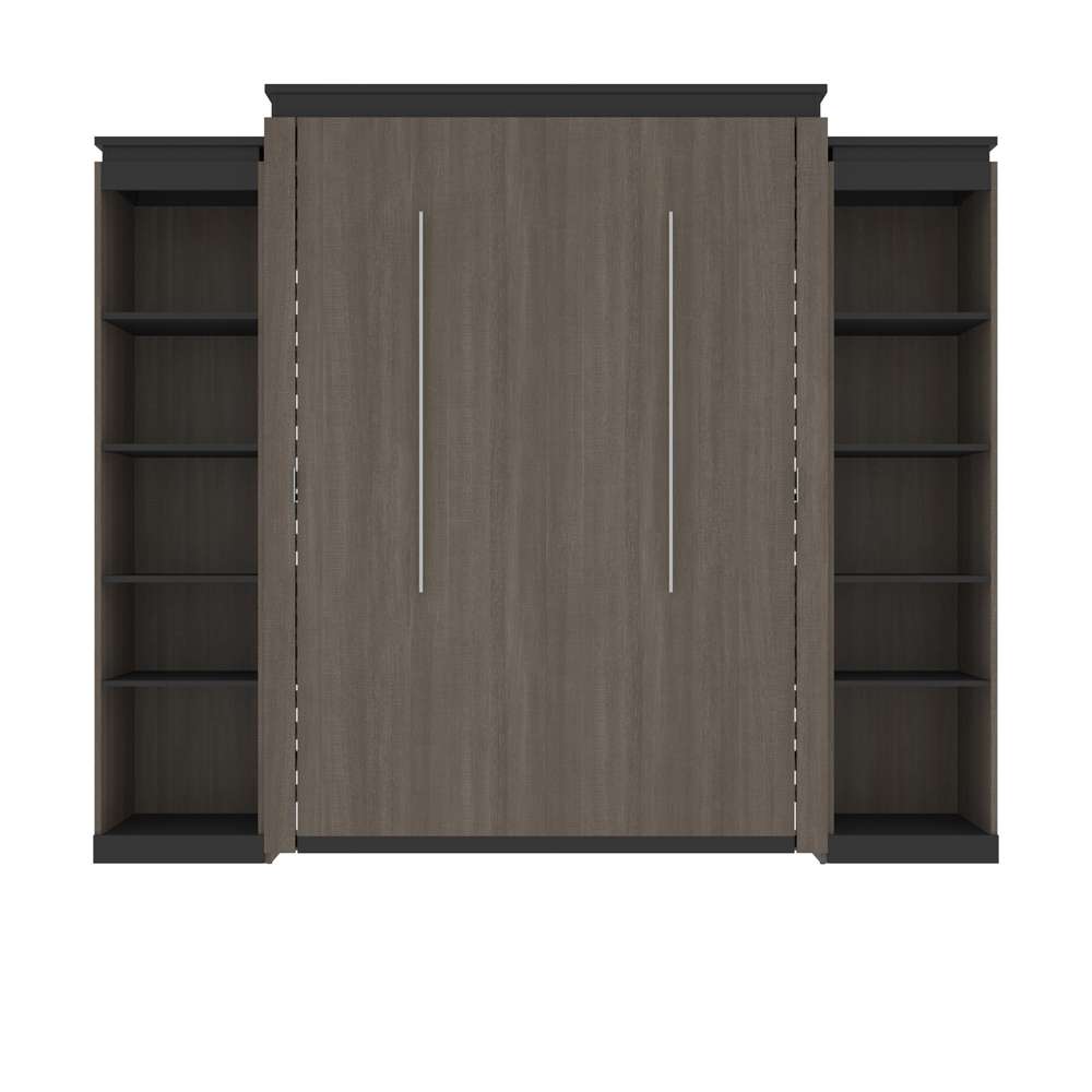 Bestar - Orion 104W Queen Murphy Bed with 2 Narrow Shelving Units (105W) in Bark Gray & Graphite - 116884-000047 veiw 2