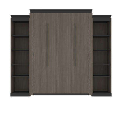 Bestar - Orion 104W Queen Murphy Bed with 2 Narrow Shelving Units (105W) in Bark Gray & Graphite - 116884-000047 veiw 2