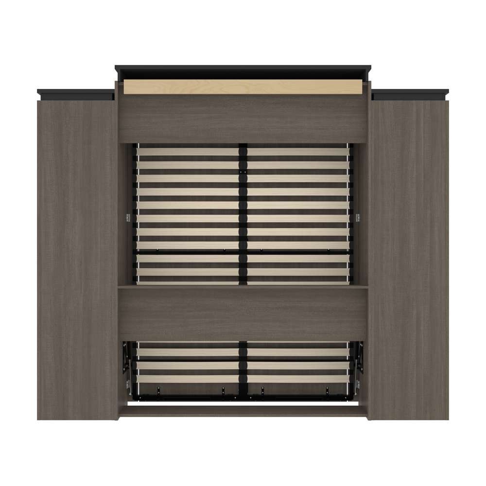 Bestar - Orion 104W Queen Murphy Bed with 2 Narrow Shelving Units (105W) in Bark Gray & Graphite - 116884-000047 veiw 4