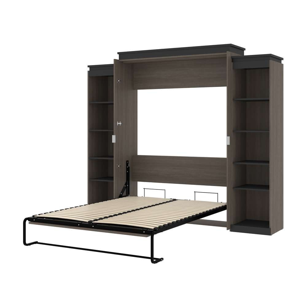 Bestar - Orion 104W Queen Murphy Bed with 2 Narrow Shelving Units (105W) in Bark Gray & Graphite - 116884-000047 veiw 6