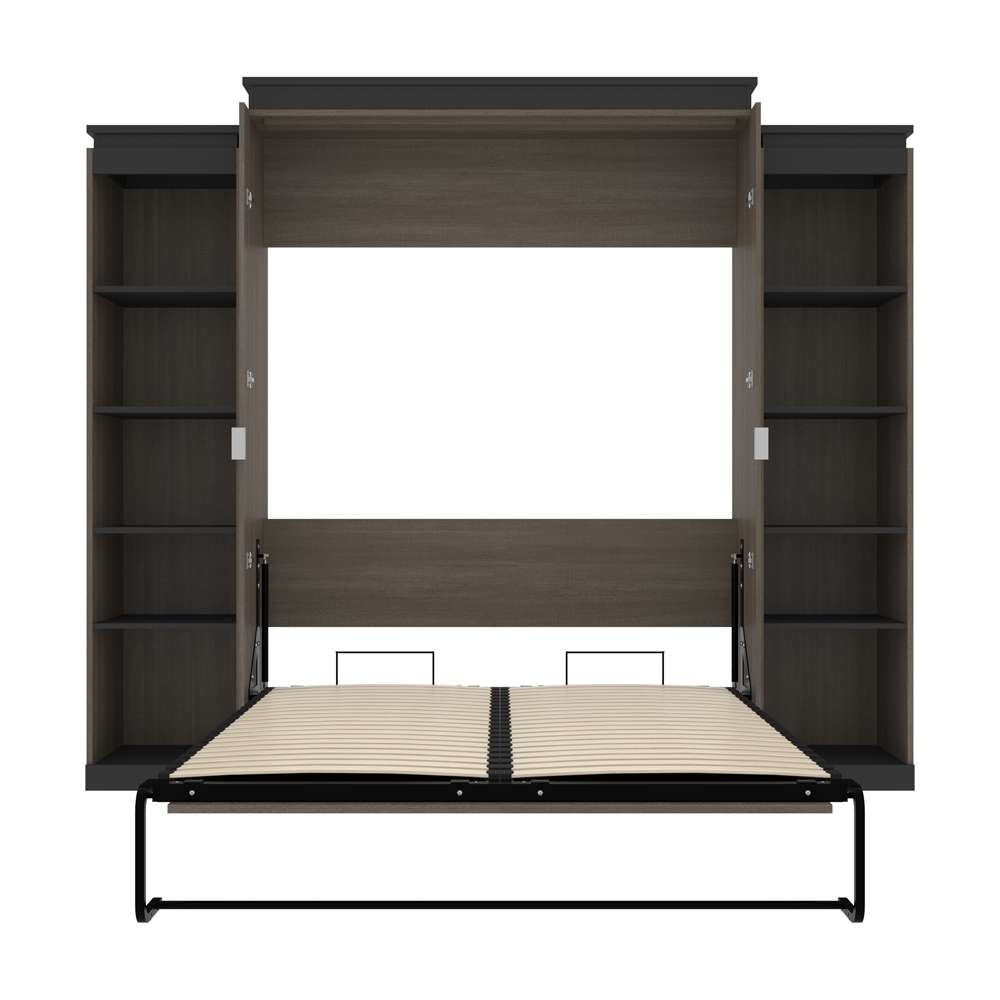 Bestar - Orion 104W Queen Murphy Bed with 2 Narrow Shelving Units (105W) in Bark Gray & Graphite - 116884-000047 veiw 8
