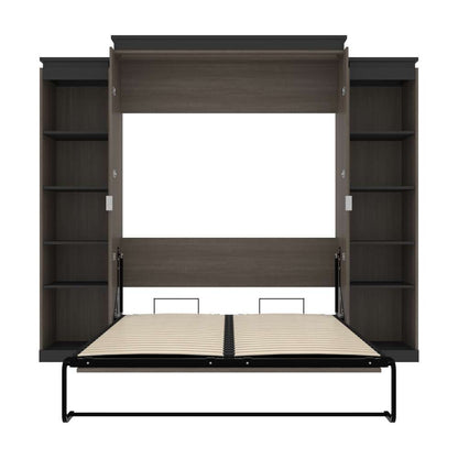 Bestar - Orion 104W Queen Murphy Bed with 2 Narrow Shelving Units (105W) in Bark Gray & Graphite - 116884-000047 veiw 8