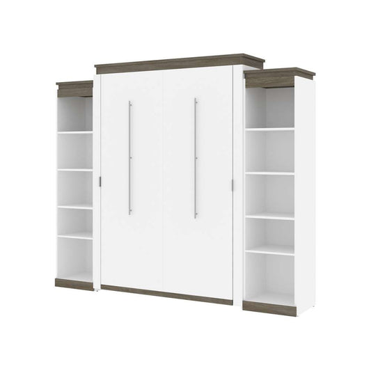Bestar - Orion 104W Queen Murphy Bed with 2 Narrow Shelving Units (105W) in White & Walnut Grey - 116884-000017 veiw 1