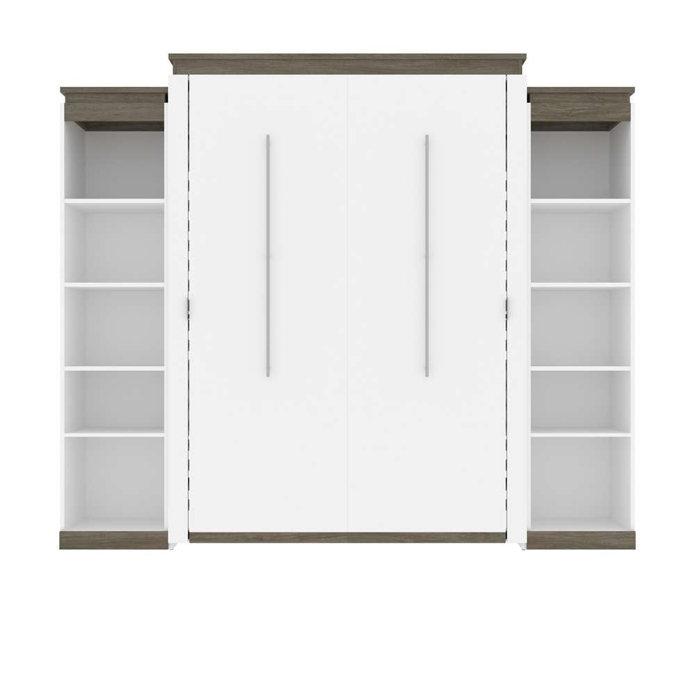 Bestar - Orion 104W Queen Murphy Bed with 2 Narrow Shelving Units (105W) in White & Walnut Grey - 116884-000017 veiw 2