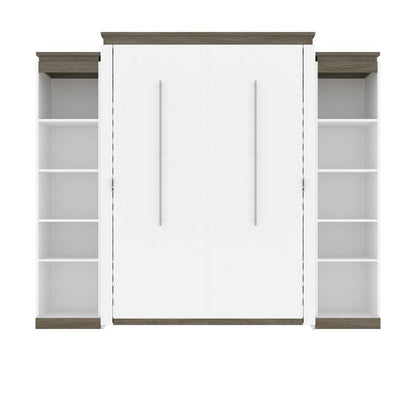 Bestar - Orion 104W Queen Murphy Bed with 2 Narrow Shelving Units (105W) in White & Walnut Grey - 116884-000017 veiw 2