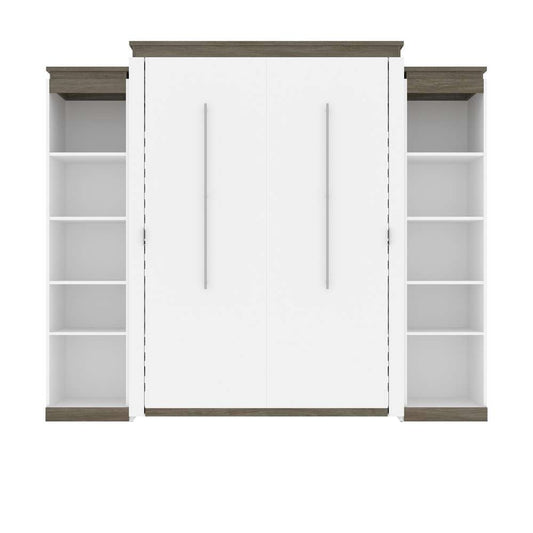 Bestar - Orion 104W Queen Murphy Bed with 2 Narrow Shelving Units (105W) in White & Walnut Grey - 116884-000017 veiw 2