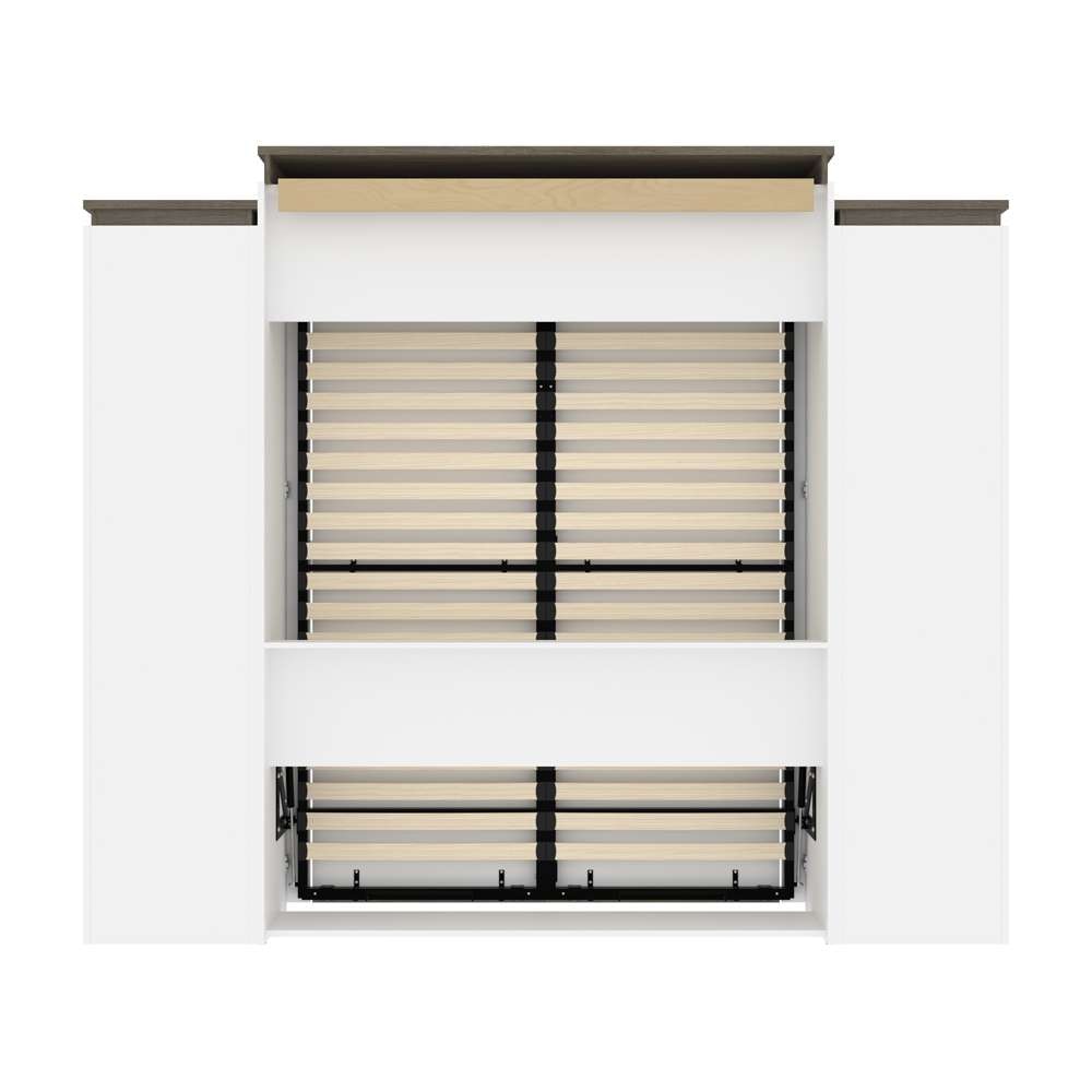 Bestar - Orion 104W Queen Murphy Bed with 2 Narrow Shelving Units (105W) in White & Walnut Grey - 116884-000017 veiw 4