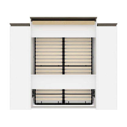 Bestar - Orion 104W Queen Murphy Bed with 2 Narrow Shelving Units (105W) in White & Walnut Grey - 116884-000017 veiw 4