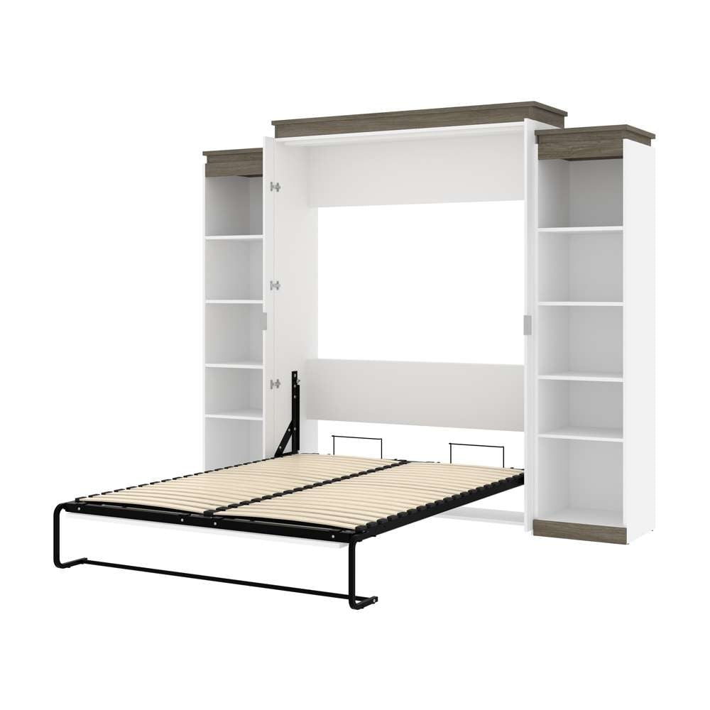 Bestar - Orion 104W Queen Murphy Bed with 2 Narrow Shelving Units (105W) in White & Walnut Grey - 116884-000017 veiw 6
