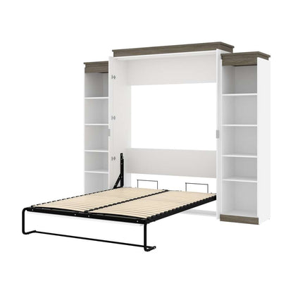 Bestar - Orion 104W Queen Murphy Bed with 2 Narrow Shelving Units (105W) in White & Walnut Grey - 116884-000017 veiw 6