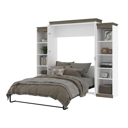 Bestar - Orion 104W Queen Murphy Bed with 2 Narrow Shelving Units (105W) in White & Walnut Grey - 116884-000017 veiw 7