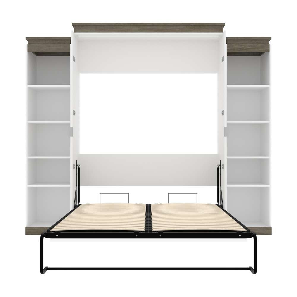 Bestar - Orion 104W Queen Murphy Bed with 2 Narrow Shelving Units (105W) in White & Walnut Grey - 116884-000017 veiw 8