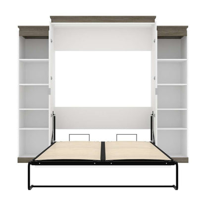 Bestar - Orion 104W Queen Murphy Bed with 2 Narrow Shelving Units (105W) in White & Walnut Grey - 116884-000017 veiw 8