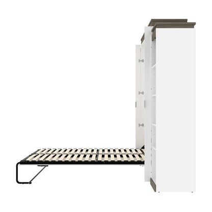 Bestar - Orion 104W Queen Murphy Bed with 2 Narrow Shelving Units (105W) in White & Walnut Grey - 116884-000017 veiw 9