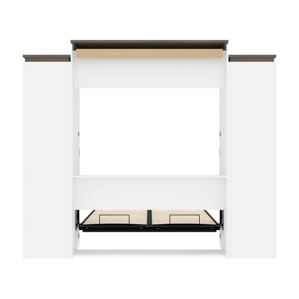Bestar - Orion 104W Queen Murphy Bed with 2 Narrow Shelving Units (105W) in White & Walnut Grey - 116884-000017 veiw 10