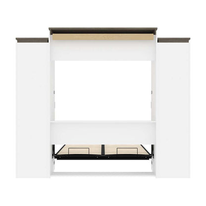 Bestar - Orion 104W Queen Murphy Bed with 2 Narrow Shelving Units (105W) in White & Walnut Grey - 116884-000017 veiw 10