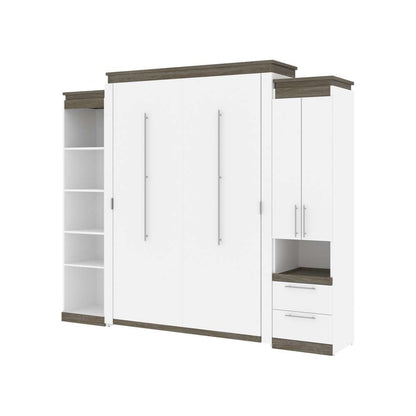 Bestar - Orion 104W Queen Murphy Bed with Narrow Storage Solutions (105W) in White & Walnut Grey - 116871-000017 veiw 1