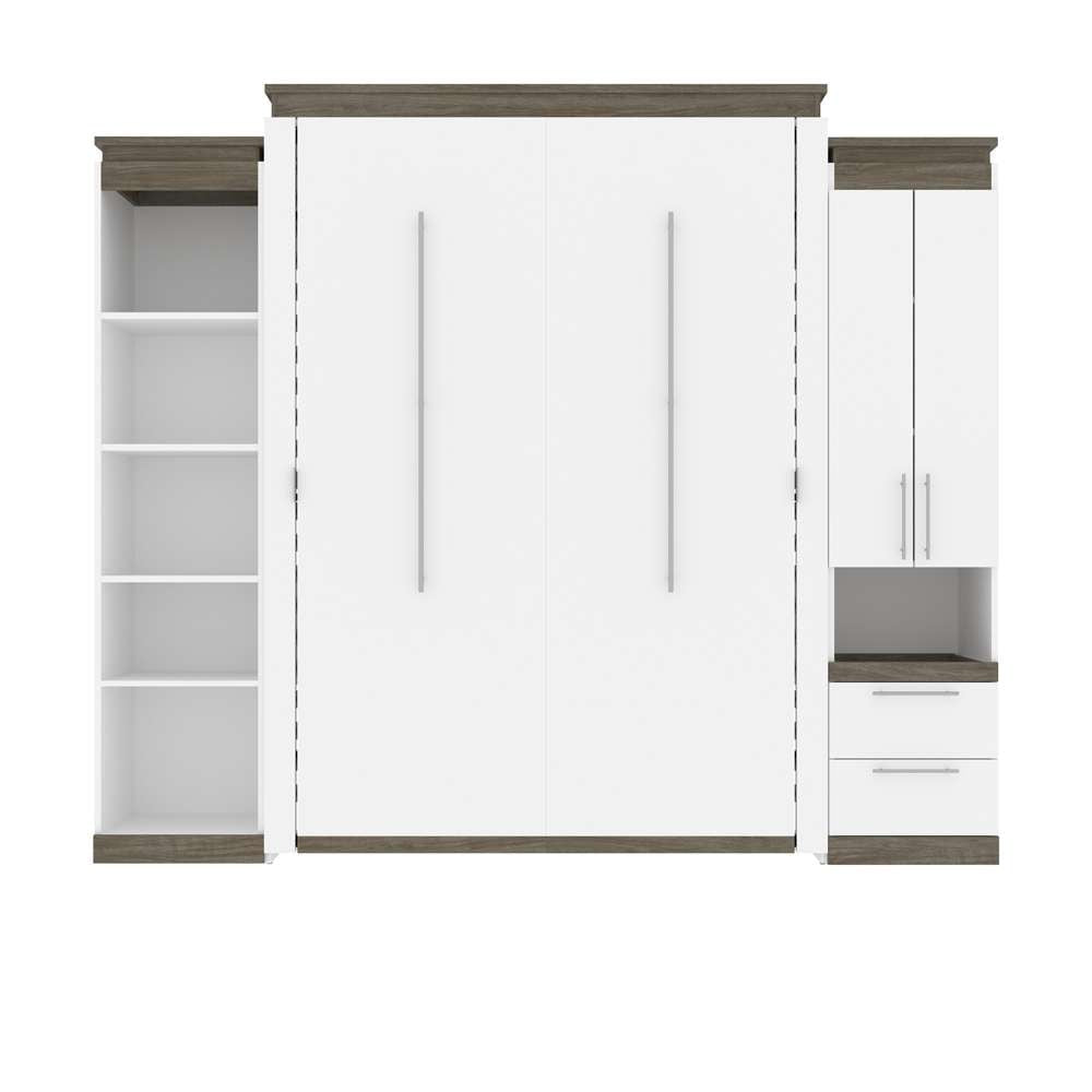 Bestar - Orion 104W Queen Murphy Bed with Narrow Storage Solutions (105W) in White & Walnut Grey - 116871-000017 veiw 2