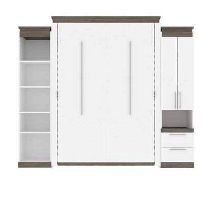 Bestar - Orion 104W Queen Murphy Bed with Narrow Storage Solutions (105W) in White & Walnut Grey - 116871-000017 veiw 2