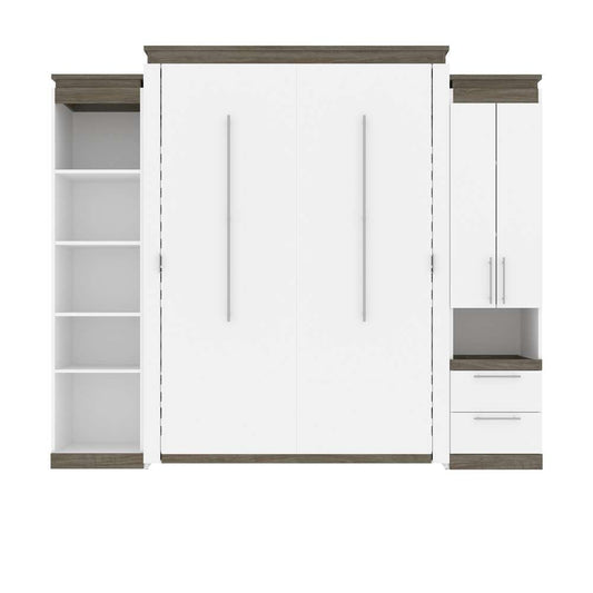 Bestar - Orion 104W Queen Murphy Bed with Narrow Storage Solutions (105W) in White & Walnut Grey - 116871-000017 veiw 2