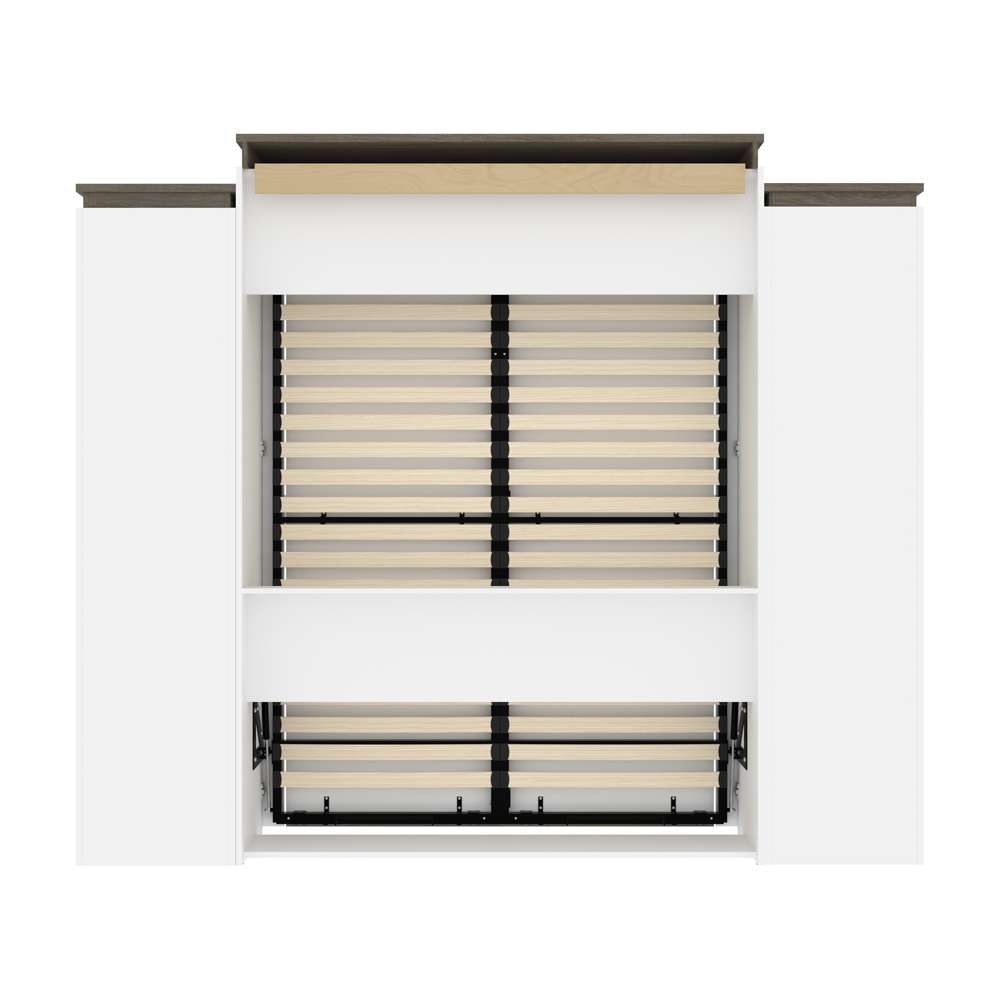 Bestar - Orion 104W Queen Murphy Bed with Narrow Storage Solutions (105W) in White & Walnut Grey - 116871-000017 veiw 4