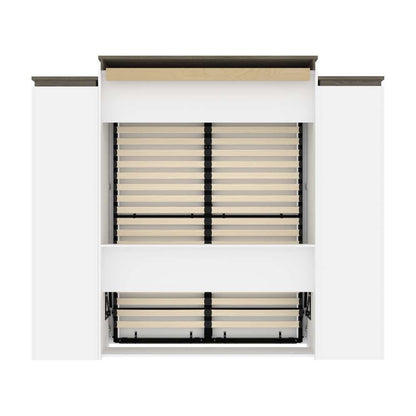 Bestar - Orion 104W Queen Murphy Bed with Narrow Storage Solutions (105W) in White & Walnut Grey - 116871-000017 veiw 4
