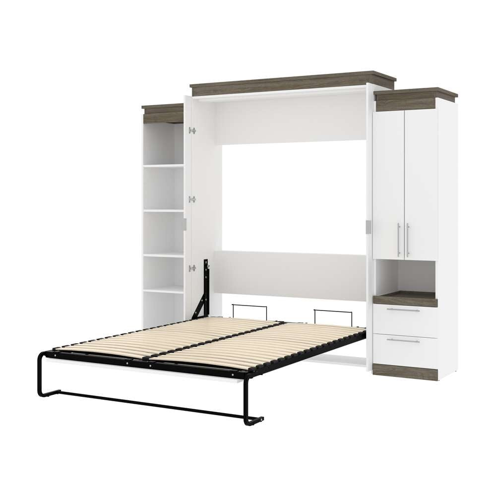 Bestar - Orion 104W Queen Murphy Bed with Narrow Storage Solutions (105W) in White & Walnut Grey - 116871-000017 veiw 6
