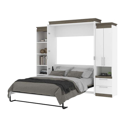 Bestar - Orion 104W Queen Murphy Bed with Narrow Storage Solutions (105W) in White & Walnut Grey - 116871-000017 veiw 7