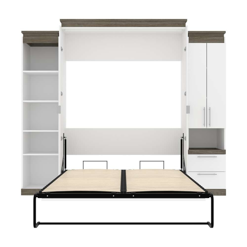 Bestar - Orion 104W Queen Murphy Bed with Narrow Storage Solutions (105W) in White & Walnut Grey - 116871-000017 veiw 8