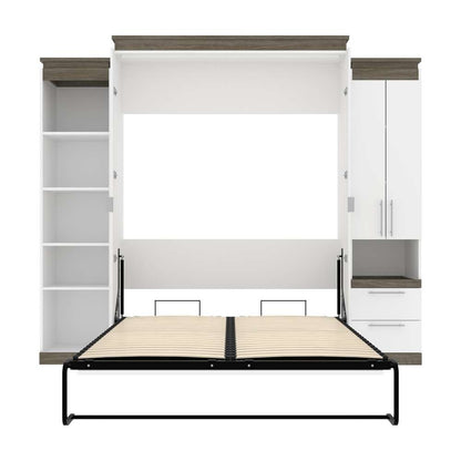 Bestar - Orion 104W Queen Murphy Bed with Narrow Storage Solutions (105W) in White & Walnut Grey - 116871-000017 veiw 8