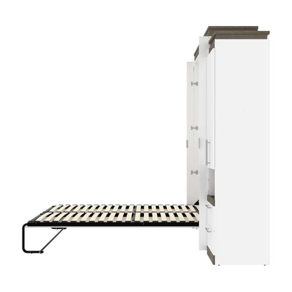Bestar - Orion 104W Queen Murphy Bed with Narrow Storage Solutions (105W) in White & Walnut Grey - 116871-000017 veiw 9